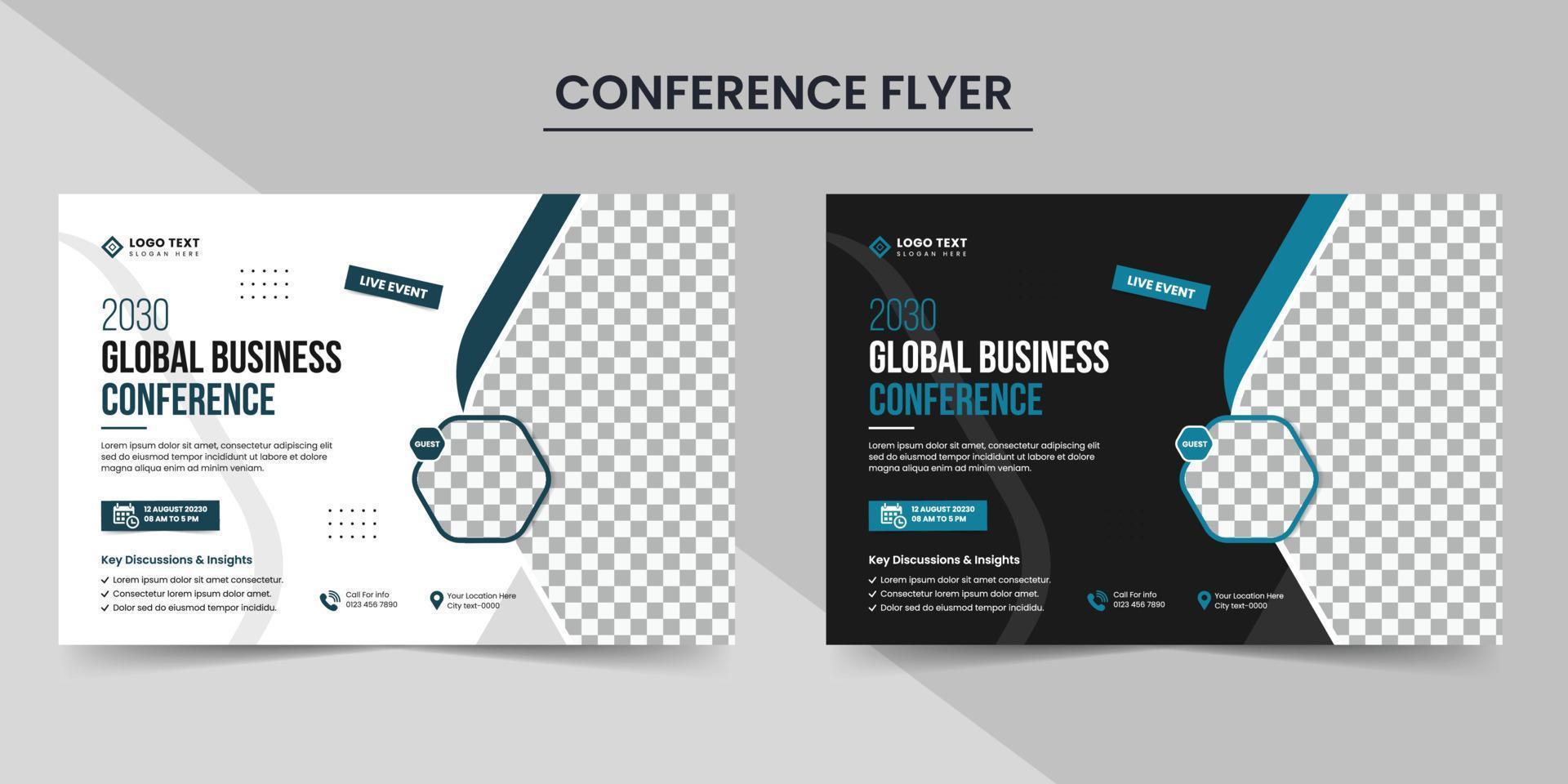 diseño de volante de conferencia de negocios anual horizontal corporativa moderna y banner de invitación de negocios vector