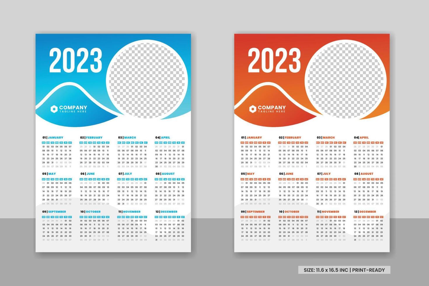 Modern wall calendar 2023 template design and Colorful business desk