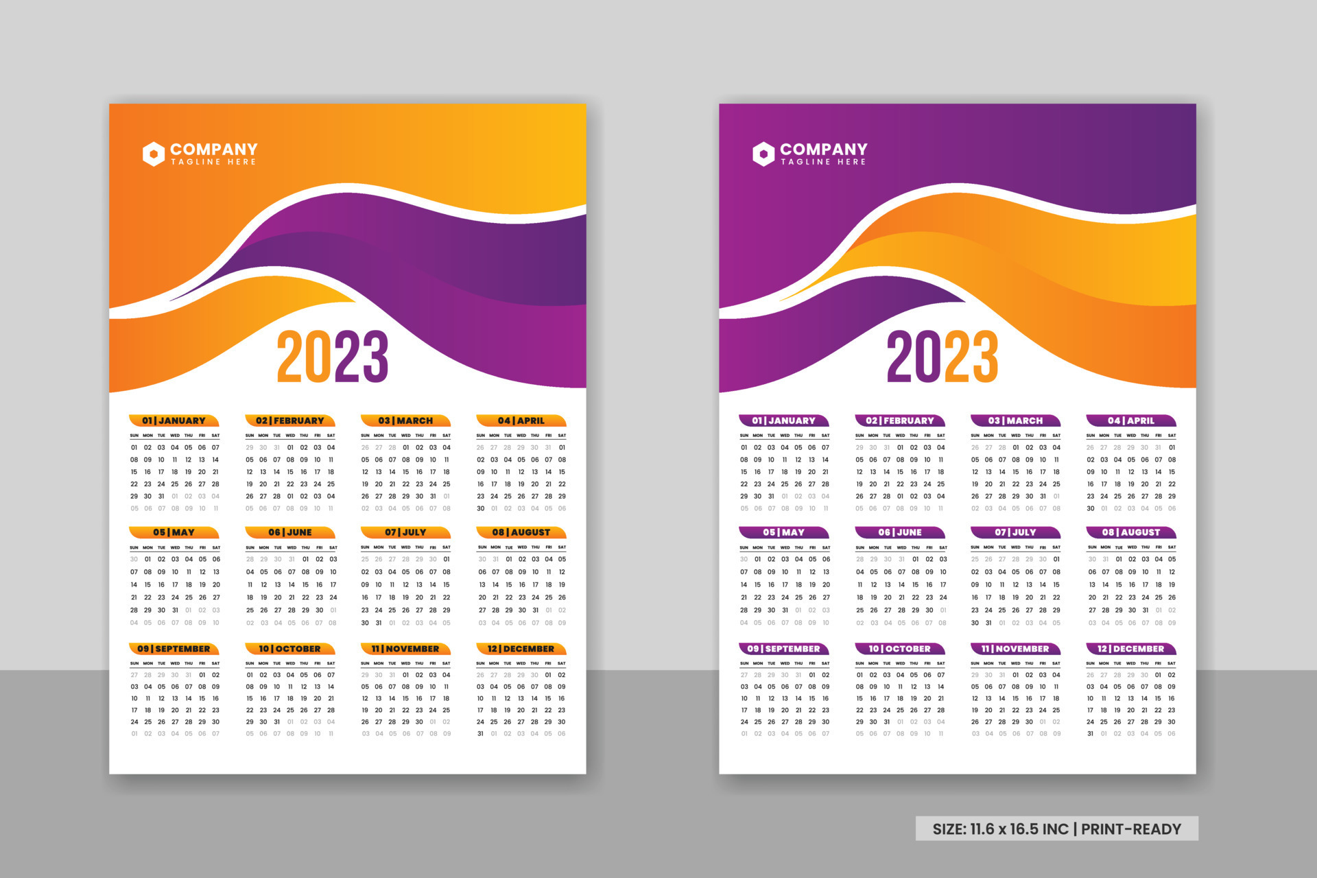 Abstract wall calendar 2023 print template design and Colorful business
