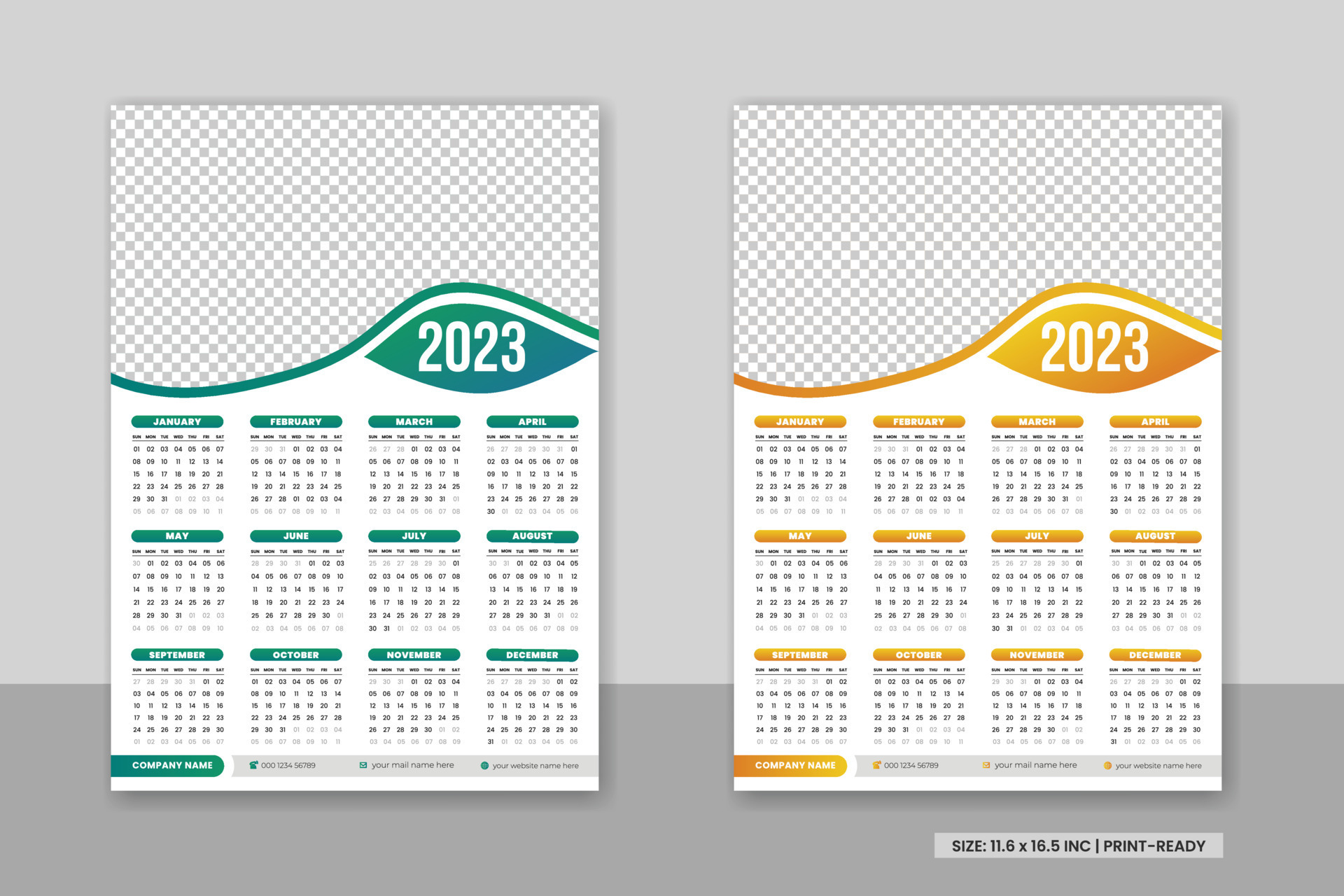 Modern wall calendar 2023 template design and Colorful business desk