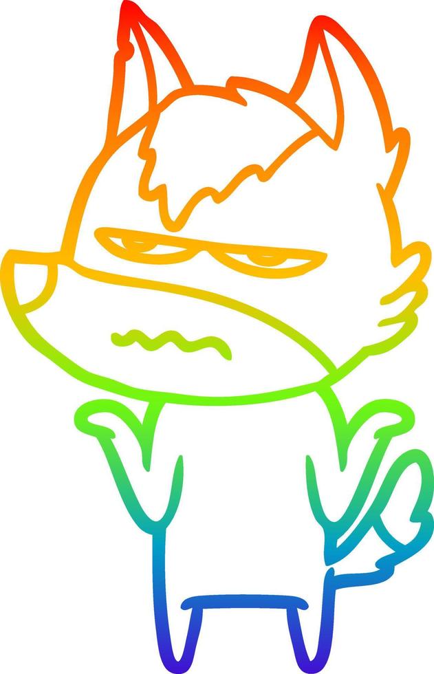 rainbow gradient line drawing cartoon annoyed wolf vector