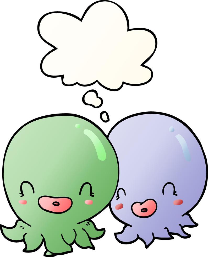 two cartoon octopi  and thought bubble in smooth gradient style vector