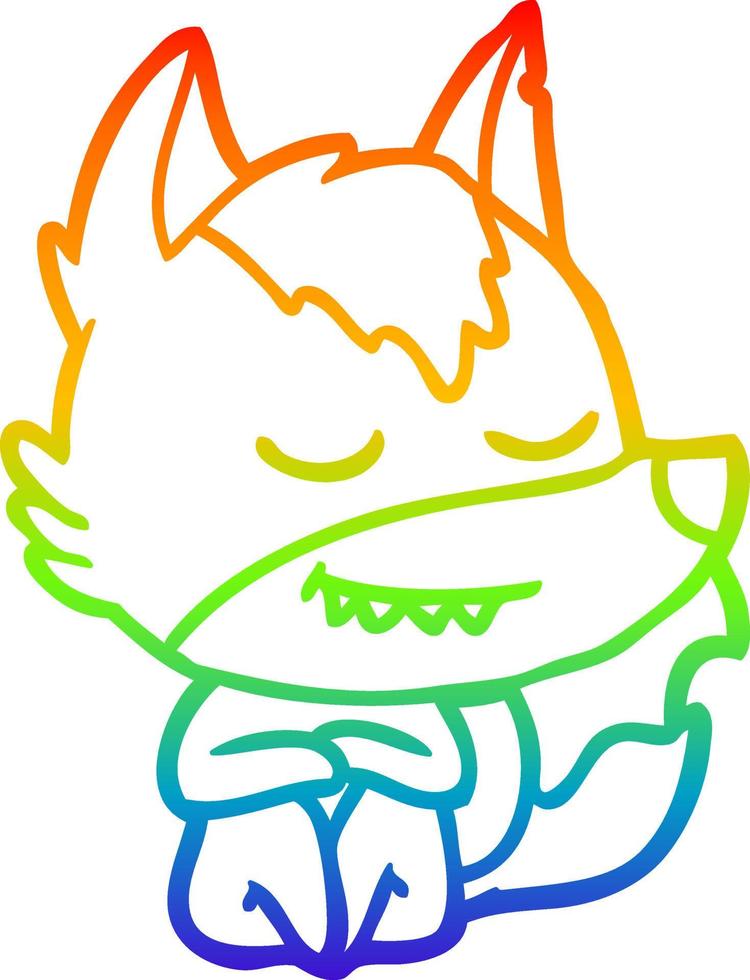 rainbow gradient line drawing friendly cartoon wolf sitting vector