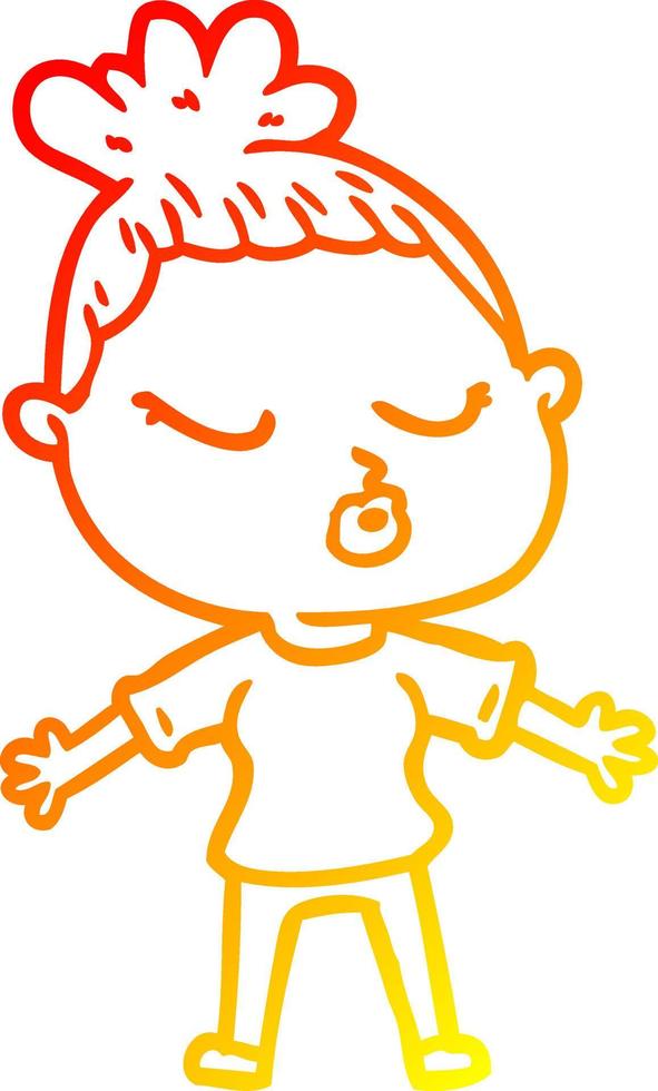warm gradient line drawing cartoon calm woman vector