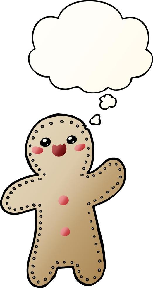 cartoon gingerbread man and thought bubble in smooth gradient style vector