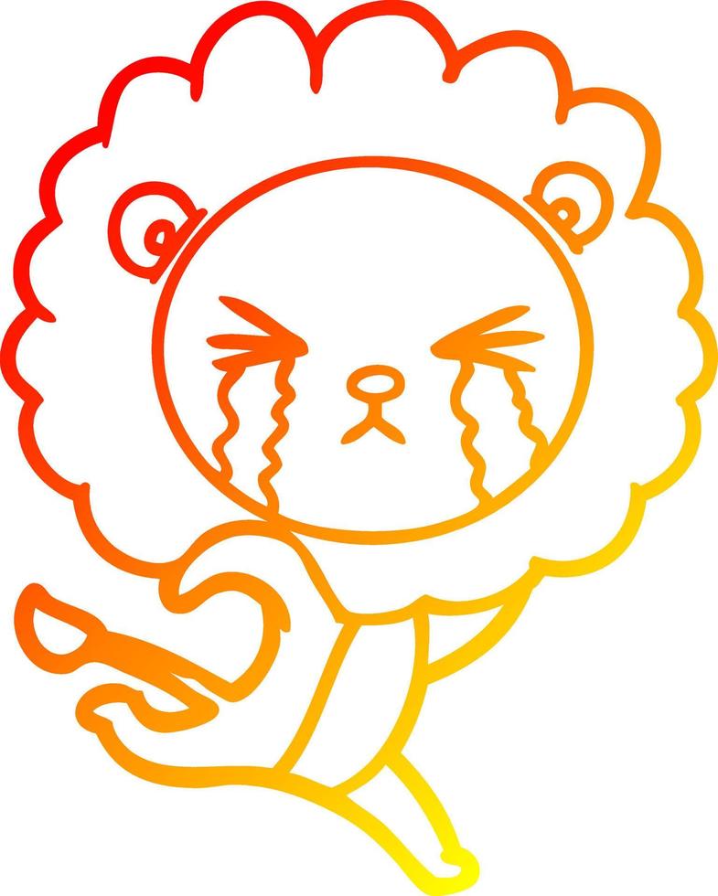 warm gradient line drawing cartoon crying lion running away vector