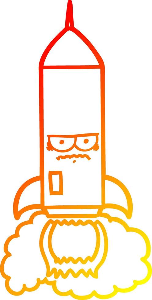 warm gradient line drawing cartoon rocket vector