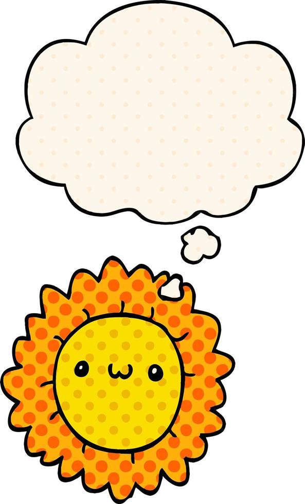 cartoon flower and thought bubble in comic book style vector