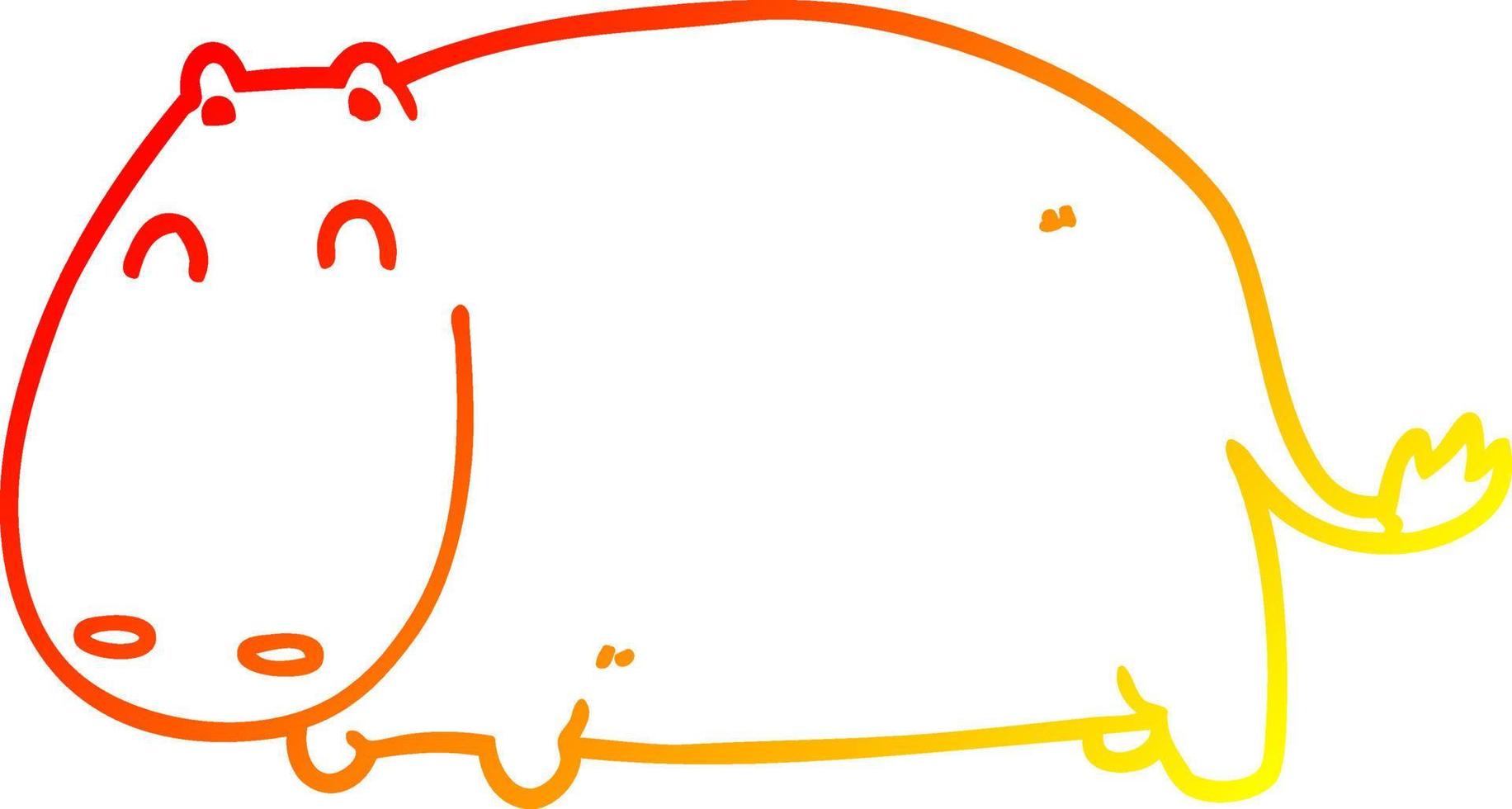 línea de gradiente caliente dibujo hipopótamo de dibujos animados vector