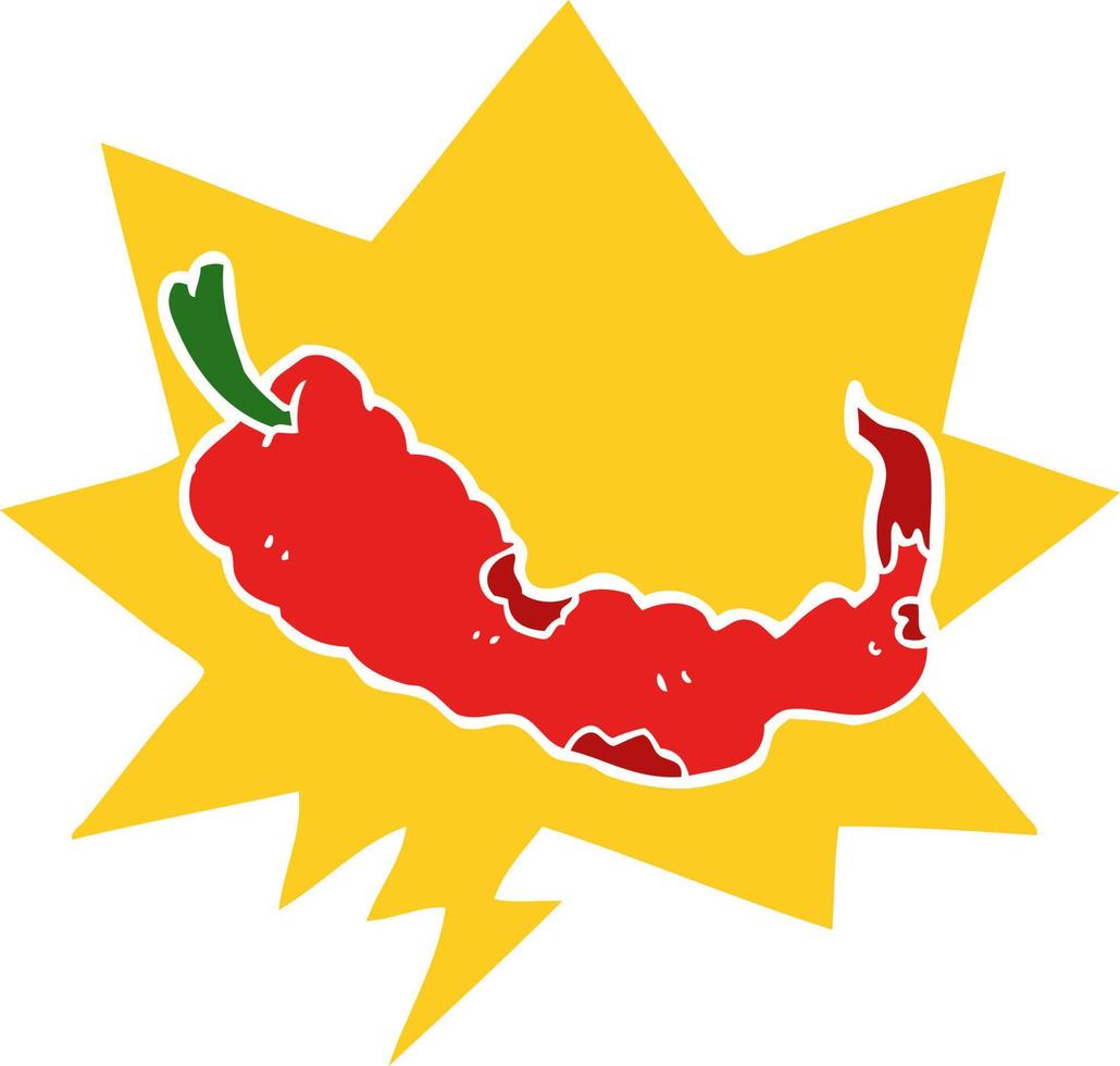 cartoon chili pepper and speech bubble in retro style vector