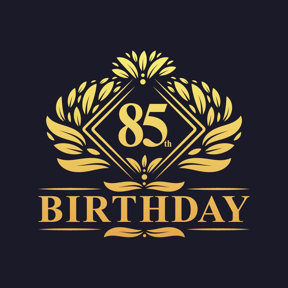 85 years Birthday Logo, Luxury Golden 85th Birthday Celebration. vector