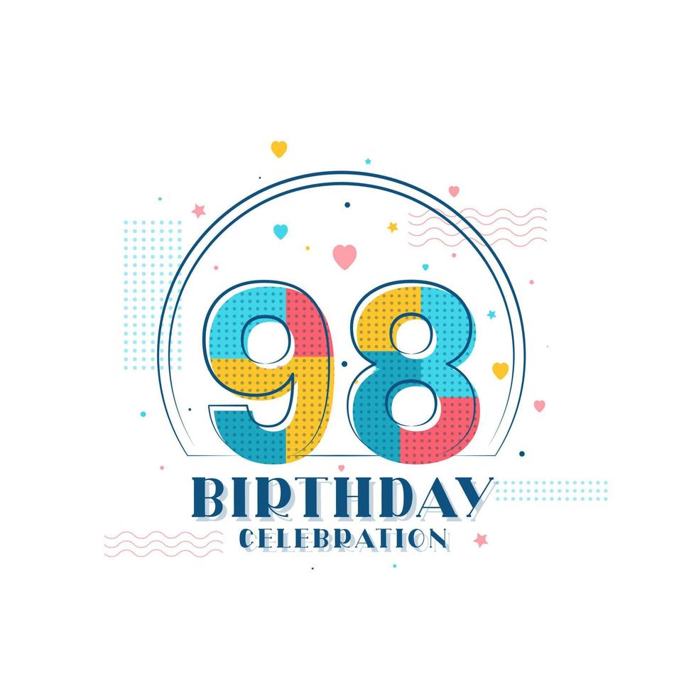 celebración de 98 cumpleaños, diseño moderno de 98 cumpleaños vector