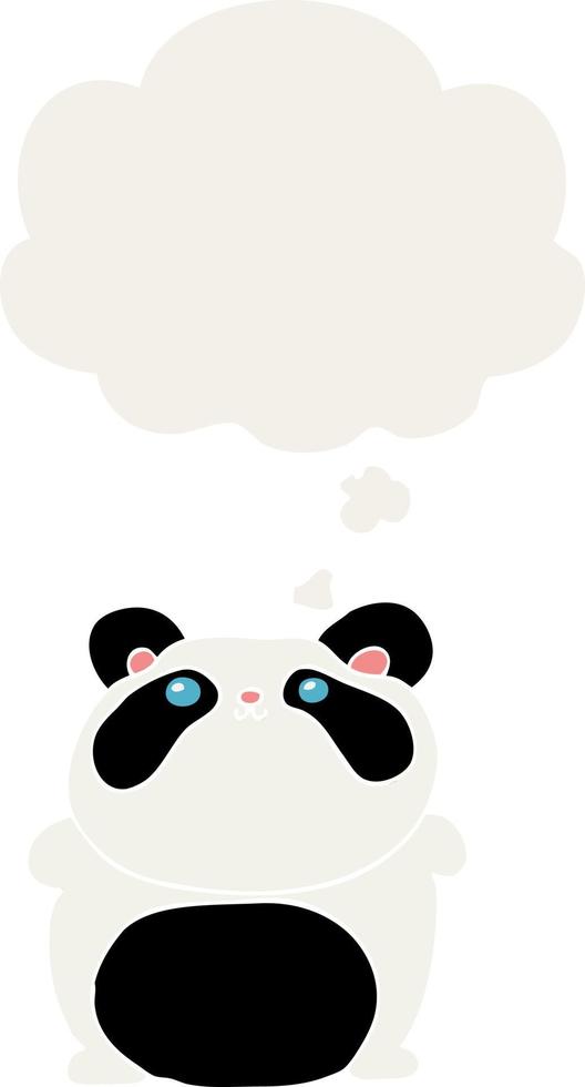 cartoon panda and thought bubble in retro style vector