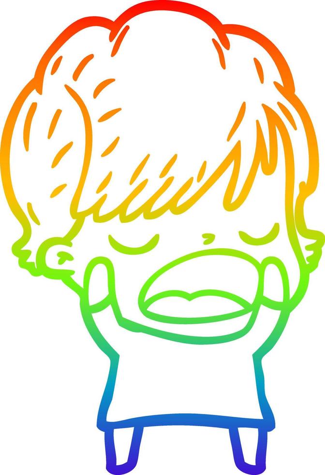 rainbow gradient line drawing cartoon woman talking vector
