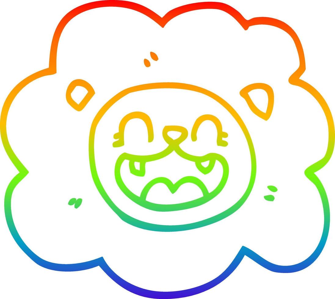 rainbow gradient line drawing cartoon happy lion vector