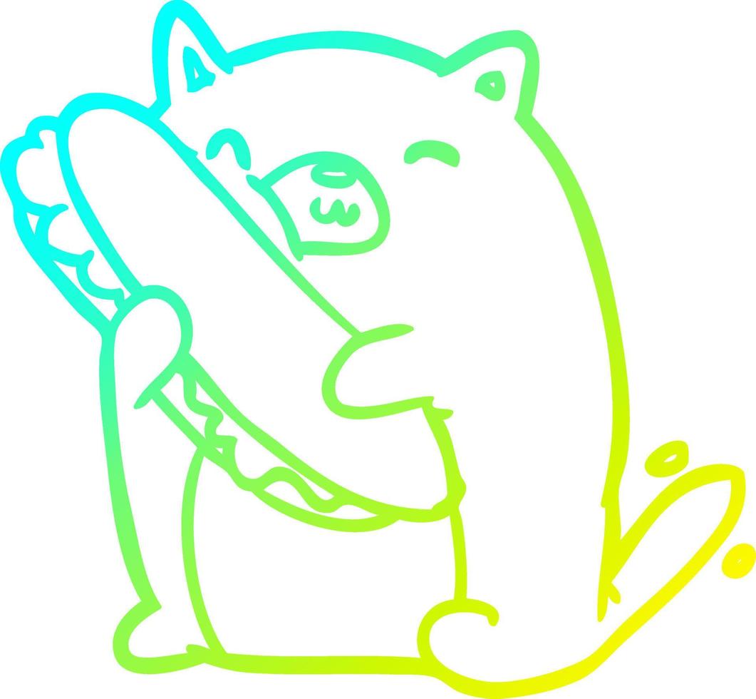 cold gradient line drawing cat loving the amazing sandwich he's just made for lunch vector