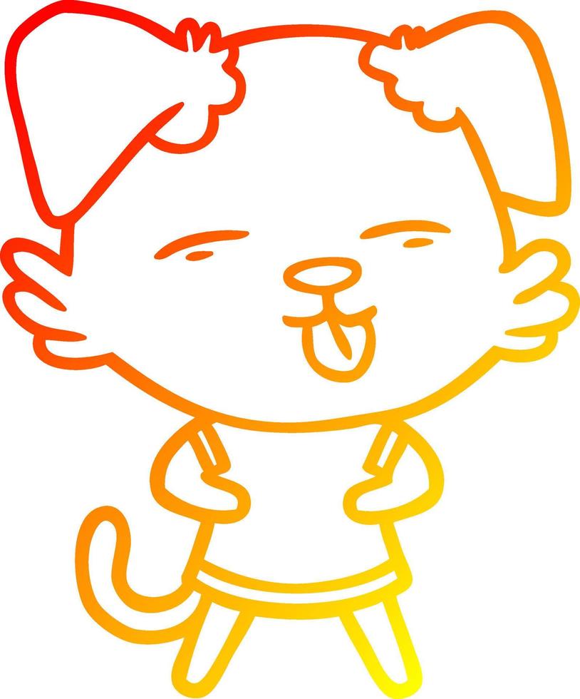 warm gradient line drawing cartoon dog sticking out tongue vector