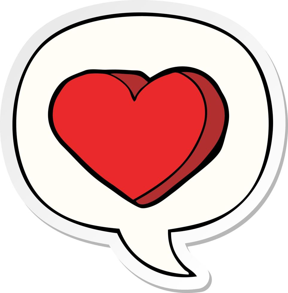 cartoon love heart and speech bubble sticker vector