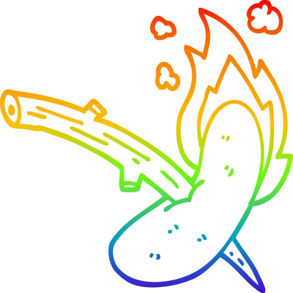 perro caliente de dibujos animados de dibujo de línea de gradiente de arco iris vector