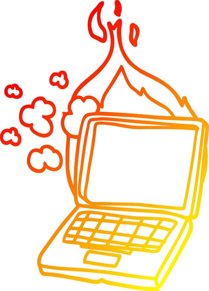 warm gradient line drawing cartoon broken laptop computer vector