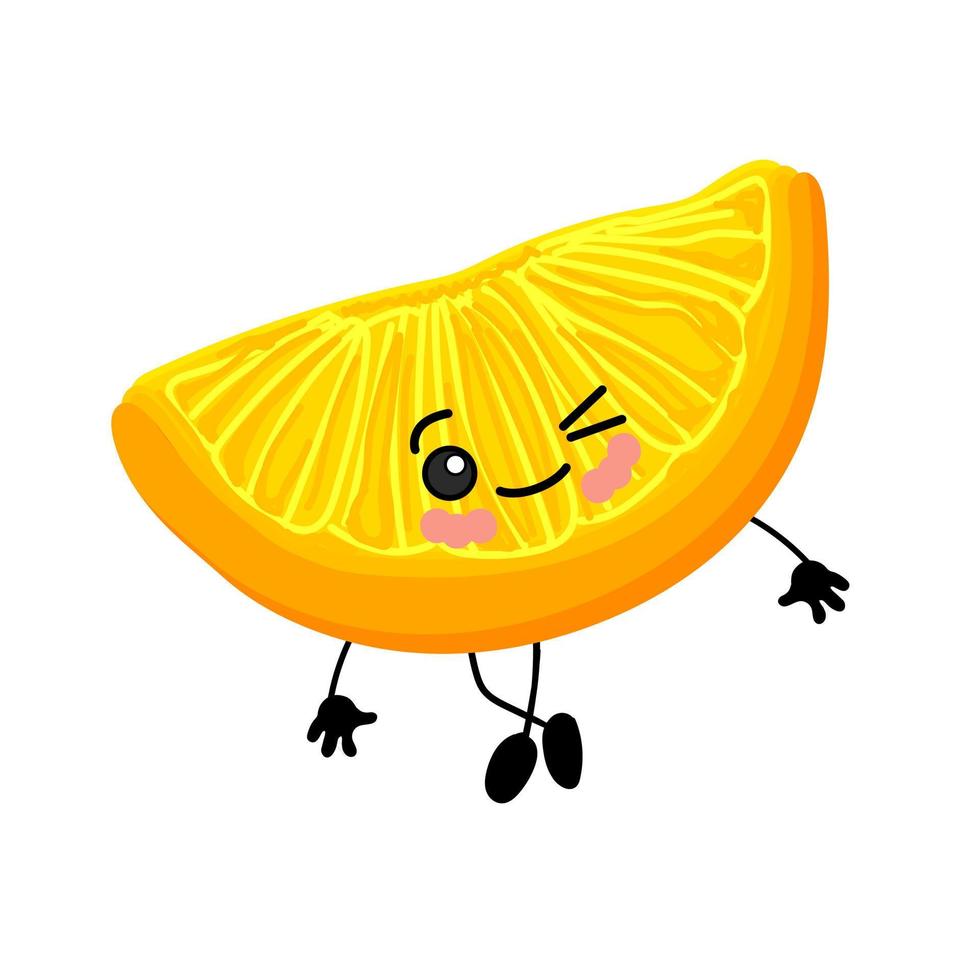 Hawaiian fruits. Orange character. A cute slice of orange with eyes and a smile. vector