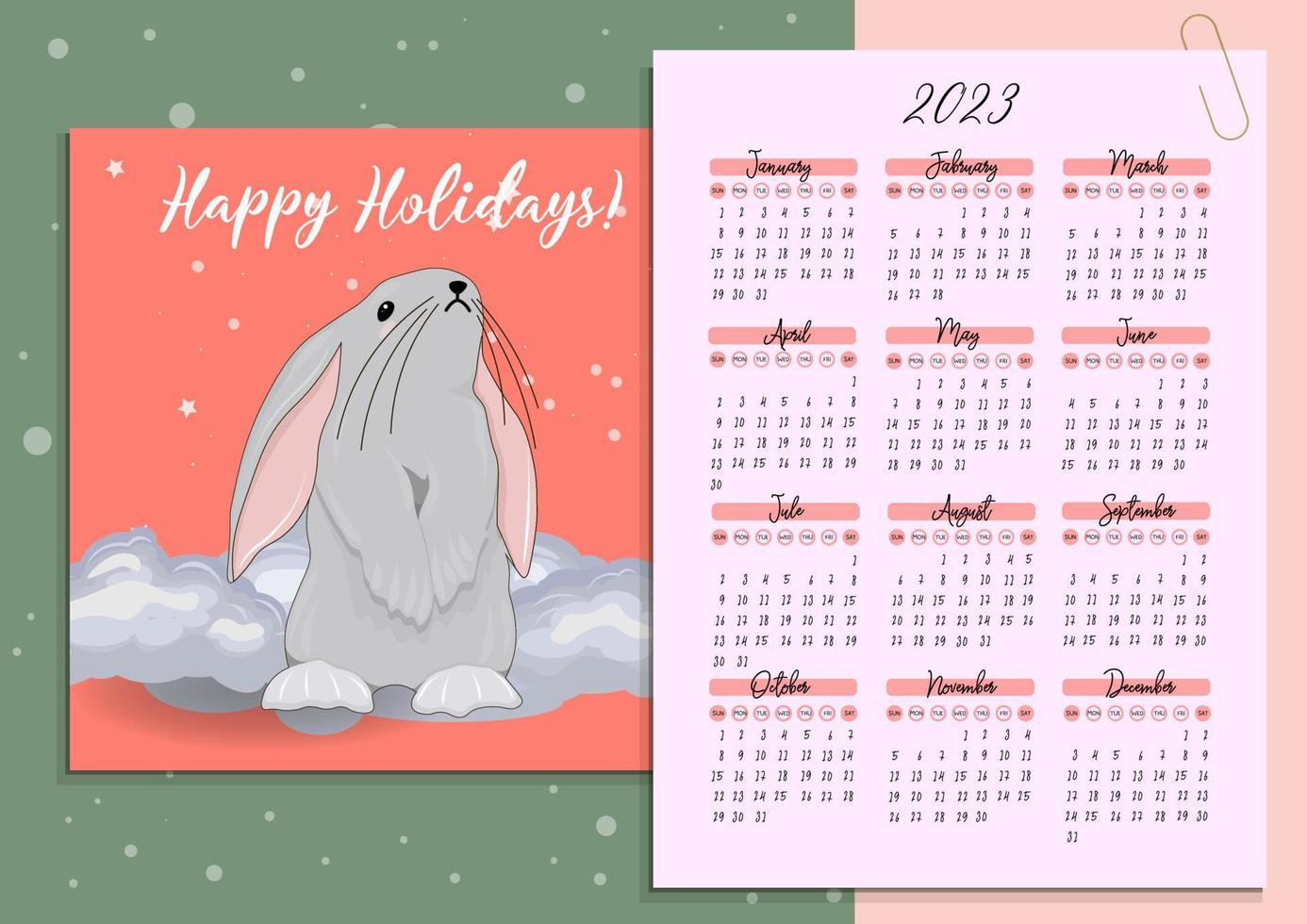 calendario 2023 con lindo conejo. Calendario de páginas verticales de 12  meses símbolo de mascota de personaje de liebre año. lindo conejito 2023 al  calendario chino. ilustración vectorial 8568191 Vector en Vecteezy