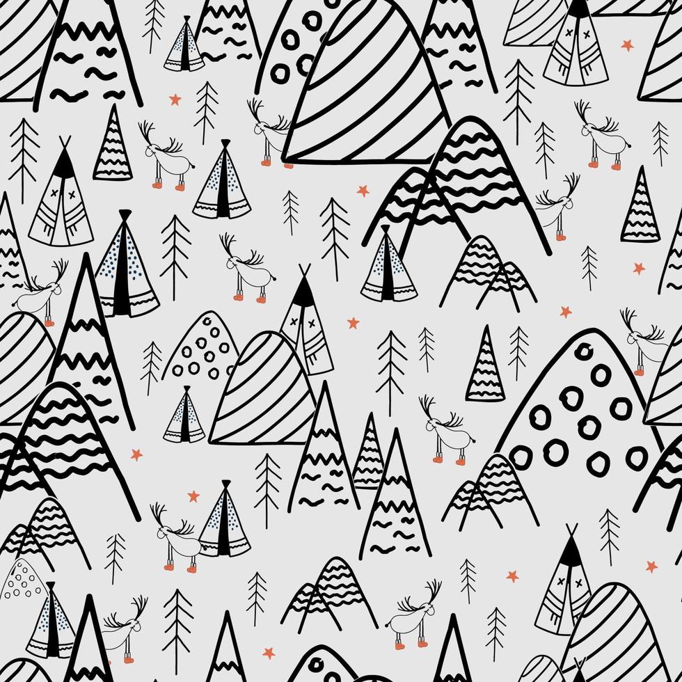 Seamless digital paper for children. Seamless pattern with deers. Reindeer. Scandinavian style. Light gray background.Modern vector illustration for textile and fabric design.