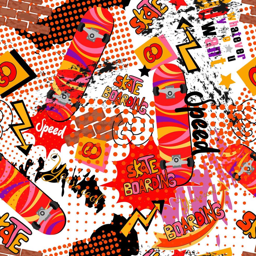 Pattern seamless skateboard. Skateboarding day. Modern style. Fashion style print for youth people. vector