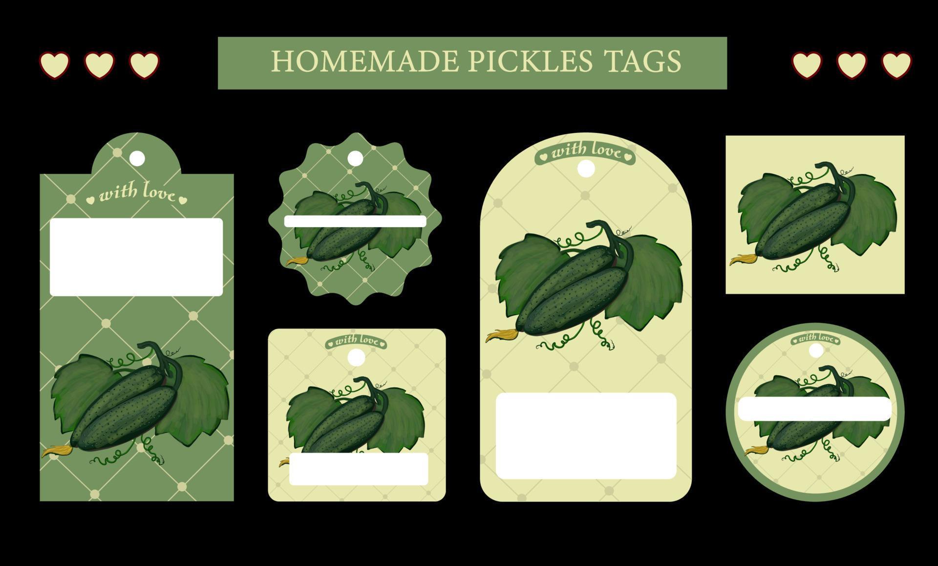 labels for pickles.Cute tags for jars with homemade preserves. Homemade