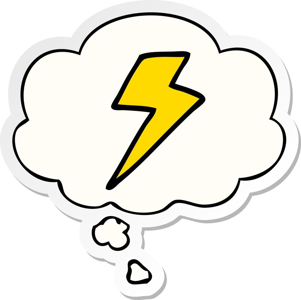 cartoon lightning bolt and thought bubble as a printed sticker vector