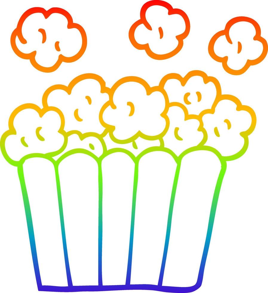 palomitas de maíz de cine de dibujos animados de dibujo de línea de gradiente de arco iris vector