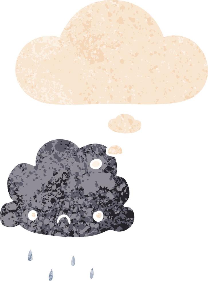 cartoon storm cloud and thought bubble in retro textured style vector