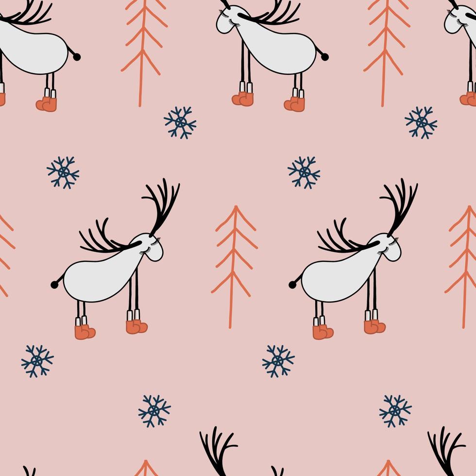 Seamless digital paper for children. Seamless pattern with deers. Reindeer. Scandinavian style. Light pink background.Modern vector illustration for textile and fabric design.