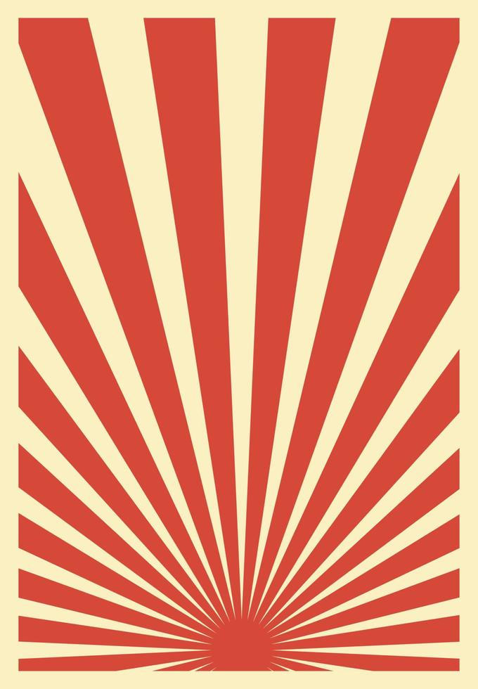 Vintage Red Sunburst Stripes Poster Template With Rays Centered at the Bottom. Retro Inspired Grunge Sun Bursts Vertical Artwork. vector