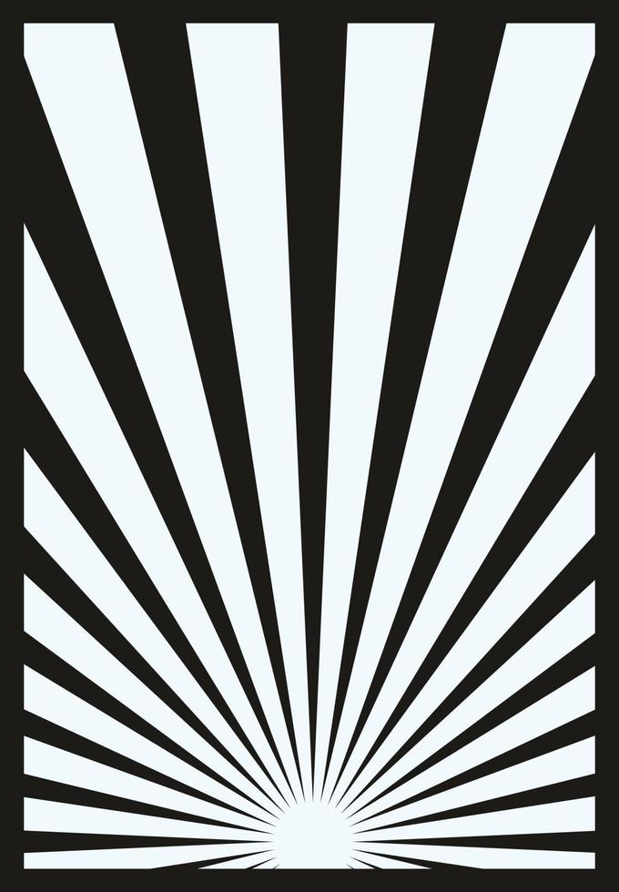 plantilla de póster de rayas de rayos de sol en blanco y negro vintage con rayos centrados en la parte inferior. el sol grunge de inspiración retro estalla en obras de arte verticales. vector