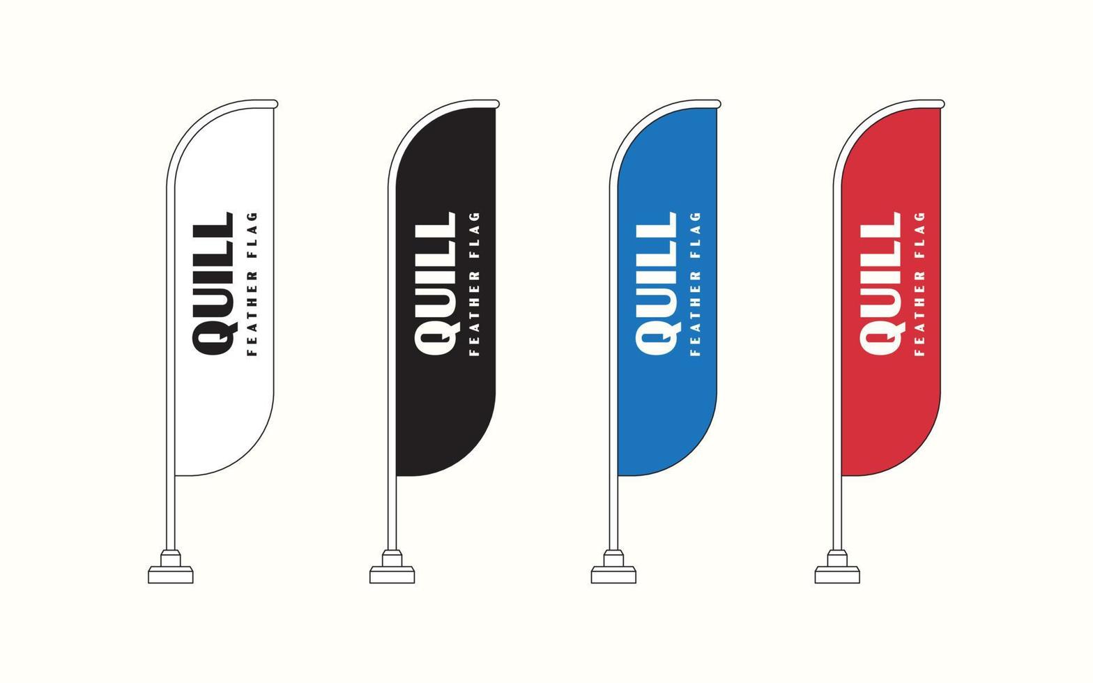 Set of Blank Quill Promo Flags, Vector Template. Collection of Minimalistic Feather Promotional Bow Flags for Events.