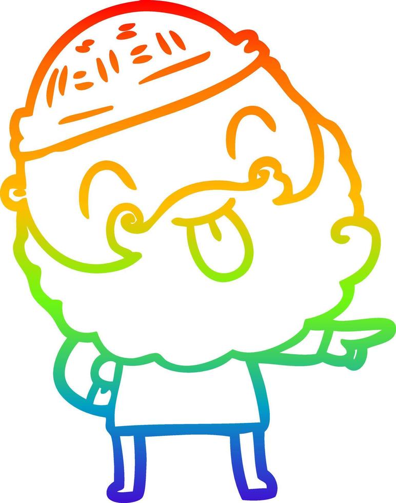 rainbow gradient line drawing man with beard sticking out tongue vector