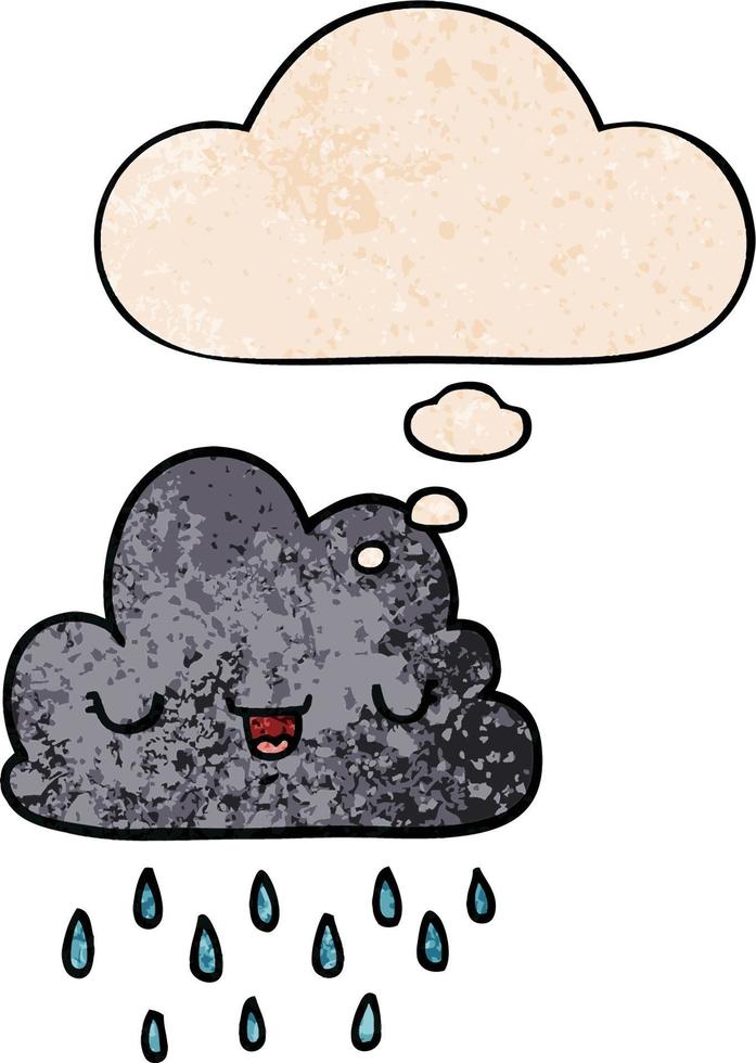 cartoon storm cloud and thought bubble in grunge texture pattern style vector