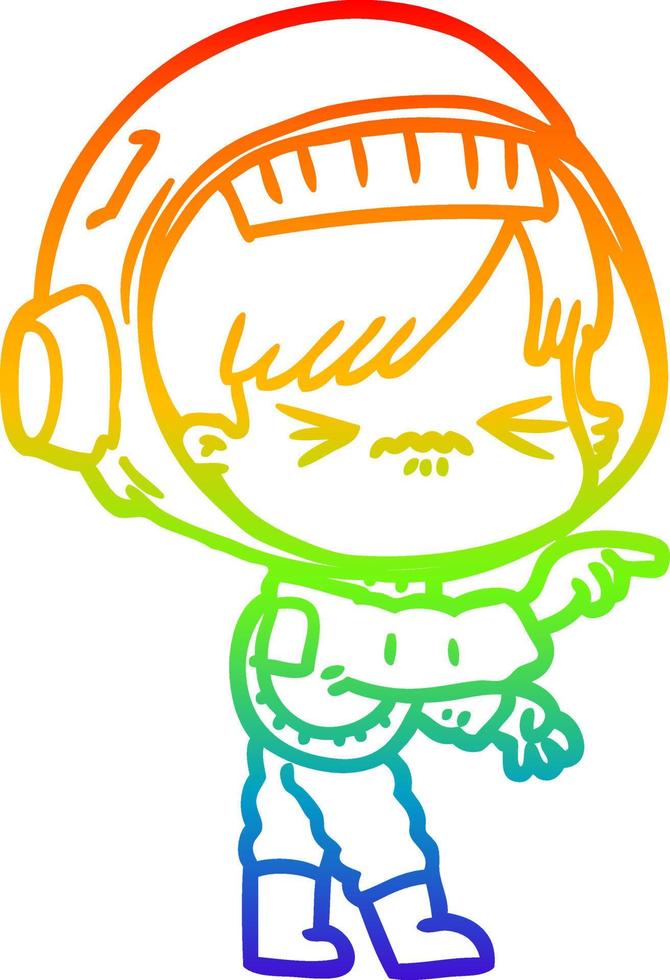 rainbow gradient line drawing cartoon astronaut woman vector