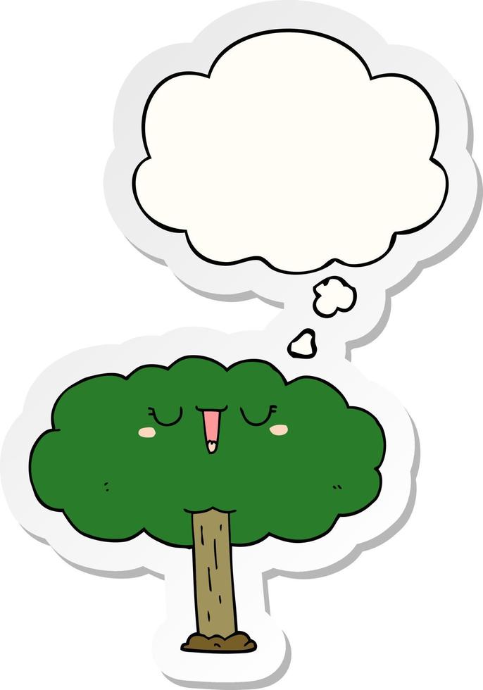 cartoon tree and thought bubble as a printed sticker vector