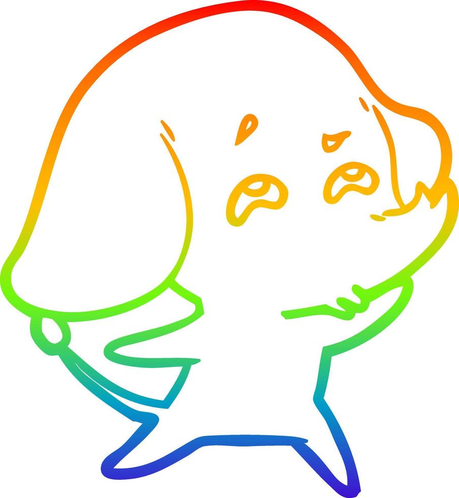 dibujo de línea de gradiente de arco iris elefante de dibujos animados recordando vector