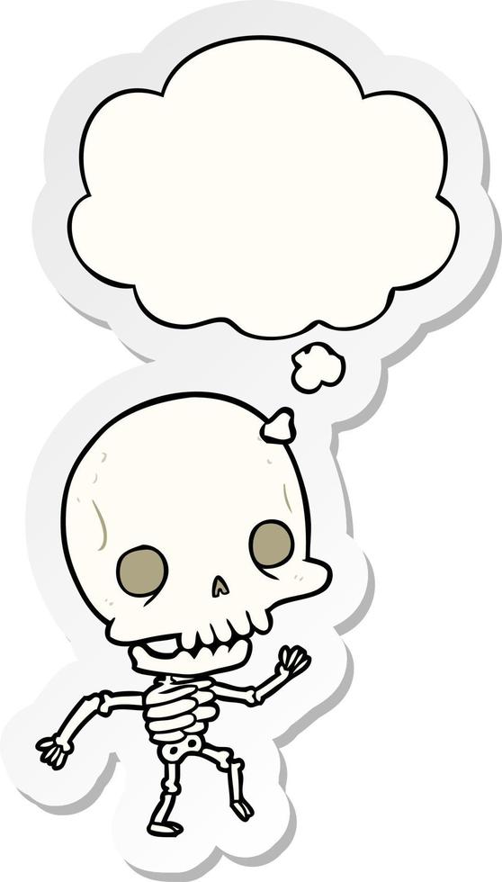 cartoon skeleton and thought bubble as a printed sticker vector