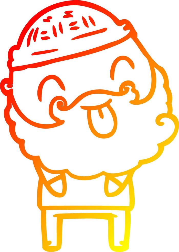 warm gradient line drawing man with beard sticking out tongue vector