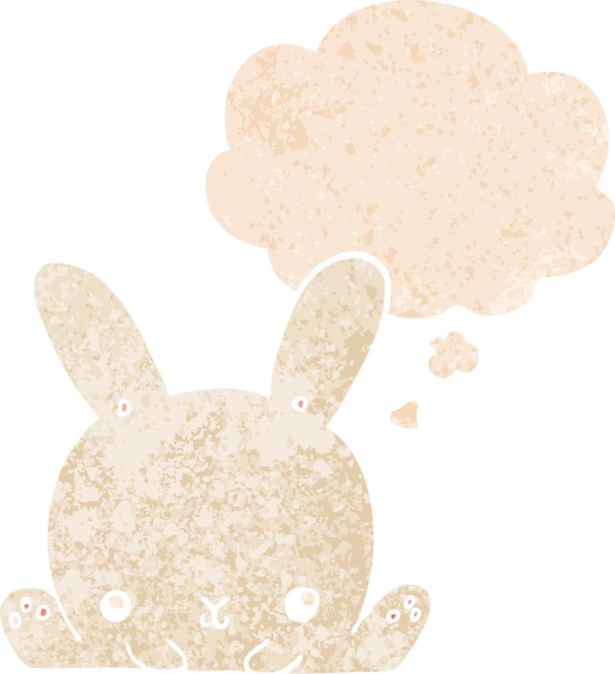 cartoon rabbit and thought bubble in retro textured style vector