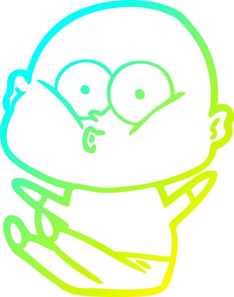 cold gradient line drawing cartoon bald man staring vector