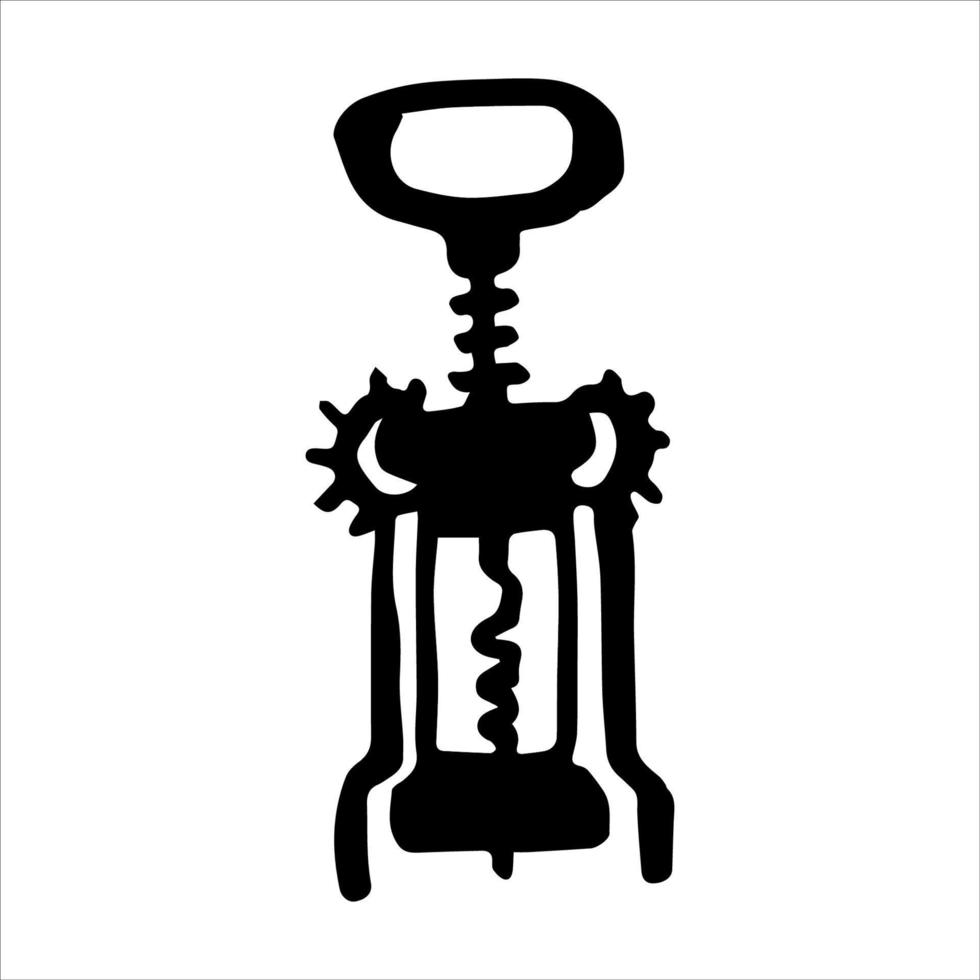 A single vector element is a corkscrew for opening wine on a white background. Doodle illustration. For menus, book illustrations, postcards, prints on fabric and scrapbooking paper.