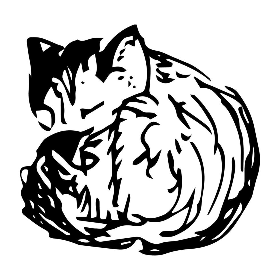 A sleeping cat curled up in a ball. vector
