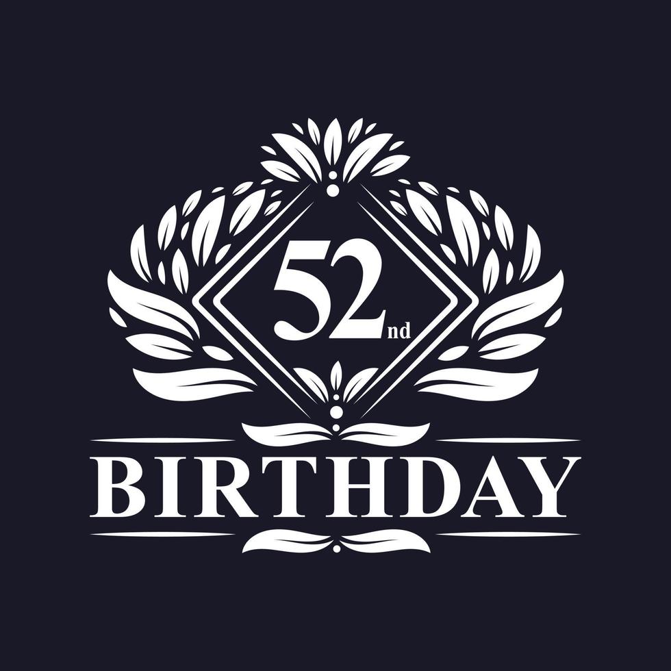 Logo de cumpleaños de 52 años, lujosa celebración de 52 cumpleaños. vector