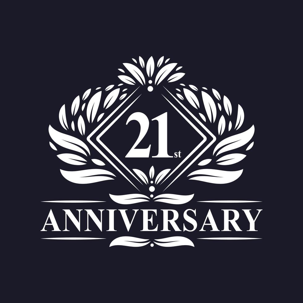 Logotipo de aniversario de 21 años, logotipo floral de lujo del 21 aniversario. vector