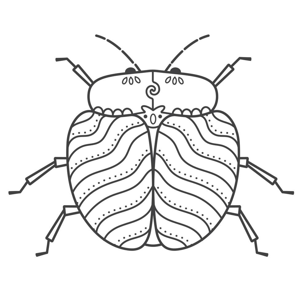 A large striped beetle in doodle style. The hand drawn illustration can be used for children's or adult coloring books and for tattoos. Isolated image in zentangle style, on a white background. vector